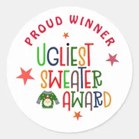 Colorful Proud Winner Ugliest Sweater Party Award Classic Round Sticker