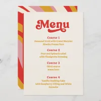 Retro Groovy 70s Ivory Red Wedding Menu