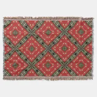 Funky Ornate Black Gold+Red Woven Throw Blanket