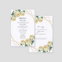 Elegant Gold Geo Yellow Floral Wedding Laminated Menu