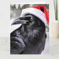 Raven in a Santa Hat Christmas Card