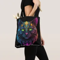 Cosmic Guardian Cat – Neon Galaxy Mandala Tote Bag