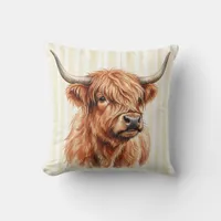 Watercolor Highland Cow Farm Pillow
