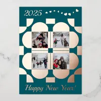 Geometric rose gold frames - 4 pics happy new year foil holiday card