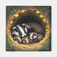 Cute  Badger Family Napping Magnet