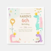Whimsical Dinosaur Princess Birthday Napkins