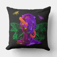 Colorful Collage Face and Butterflies Throw Pillow