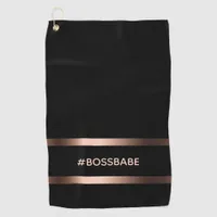 Black stylish bronze bossbabe fun motivational golf towel