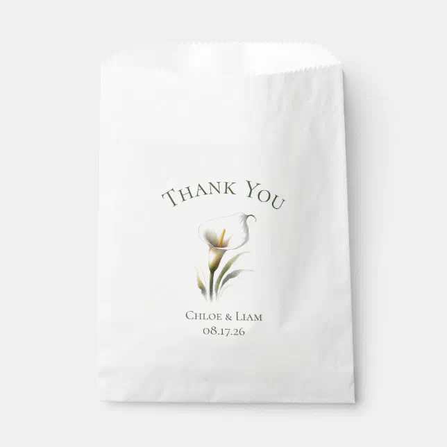 Elegant Custom Calla Lily Flower Wedding Thank You Favor Bag