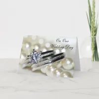 Rings and White Pearls Our Wedding Day Card