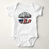 Illinois USA Flag & State Photo Text Baby Bodysuit