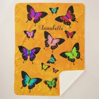 Wonderful Vivid Butterflies with Name Personalize Sherpa Blanket