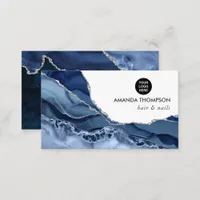 Navy and Silver Agate Precious stone Business Card