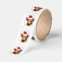 Highland Cow Festive Farm Animal Merry Christmas Classic Round Sticker