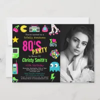 Custom Photo Retro Neon 80's Birthday Party Invitation