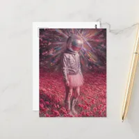 A disco astronaut in a poppy meadow pink tutu postcard