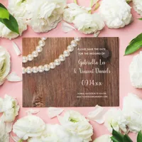 Rustic Pearls Country Barn Wedding Save the Date Invitation