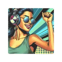 Pop Art Woman in Headphones Dancing