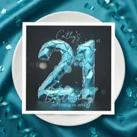 Glam Teal Blue Faceted Crystal 21st Birthday Party Napkins