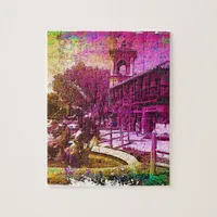 Vintage Neptune Fountain Colorful Grunge Jigsaw Puzzle