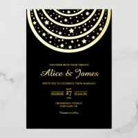 Celestial Starry Elegant Black Gold Foil Wedding Invitation