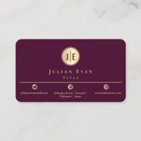 Elegant Burgundy Wine Gold Shiny Circle Monogram Business Card