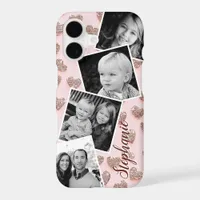 Blush Pink Glitter Photo Collage Personalized Name iPhone 17 Case