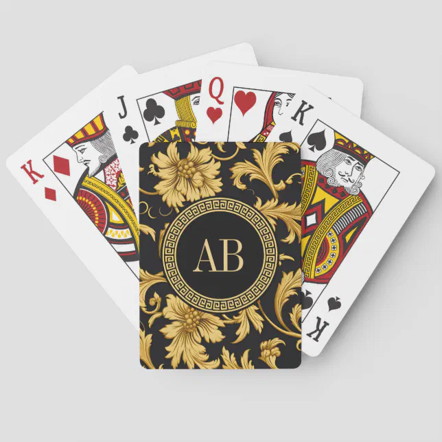 Monogram Black Gold Classy Elegant Pattern Poker Cards