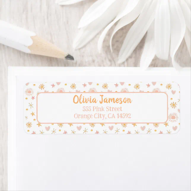 Cute Sunshine & Heart Girls Return Address  Label