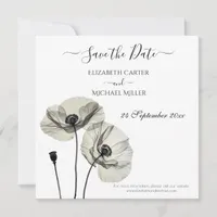 Simple Elegant Minimalism Black and White Poppies Save The Date