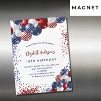 Patriotic red blue white balloons birthday luxury magnetic invitation