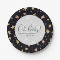 Gold Stars Navy Blue Space Custom Baby Shower Paper Plates