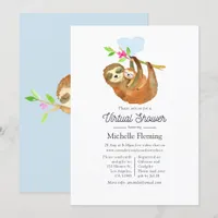 Cute Watercolor Sloth themed Virtual Baby Shower Invitation
