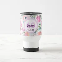 60th birthday pink florals purple name travel mug