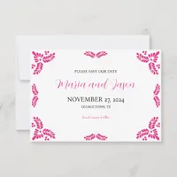 Mexican Talavera Pink Floral Minimalist Wedding Save The Date
