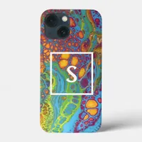 Colorful Abstract Acrylic Pour Monogram iPhone 13 Mini Case