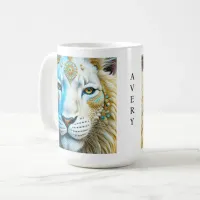 Majestic White and Gold Lion Personalized Coffee Mug