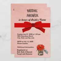 Pink Parchment Orange Flower in Jar Bridal Shower Invitation