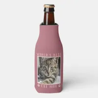 World's Best Cat Mom Paw Prints Pet Photo Pink Bottle Cooler