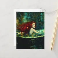 Red Haired Mermaid in a Bathtub Postcard