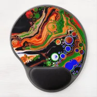 Orange, Blue, Green, Black Digital Fluid Art   Gel Mouse Pad