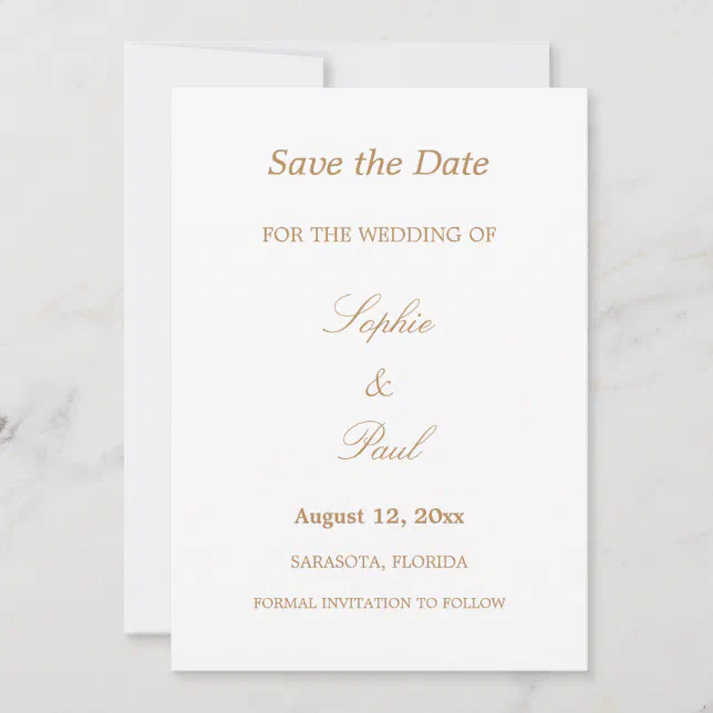 Elegant White Golden Beige Save the Date