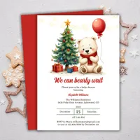 Cute Polar Bear Red And White Christmas Brunch Invitation