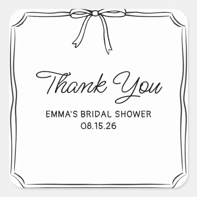 Elegant Coquette Chic Bow Bridal Shower Thank You  Square Sticker