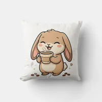 Cute Bunny Sipping Coffee Pillow