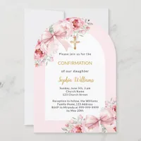 Pink florals bow arch girl Confirmation Invitation