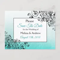 ElegantTeal and Black Script Wedding Save the Date Announcement Postcard