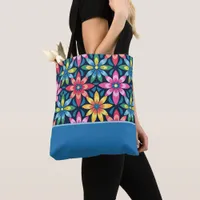 Vintage 60s Vibe Mod Daisies Color Block Tote Bag