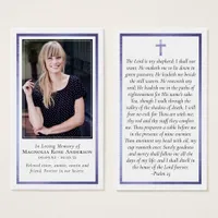 Purple Foil Frame Cross Memorial Prayer Card