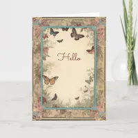 Vintage Style Flowers Butterflies Hello Greeting Card